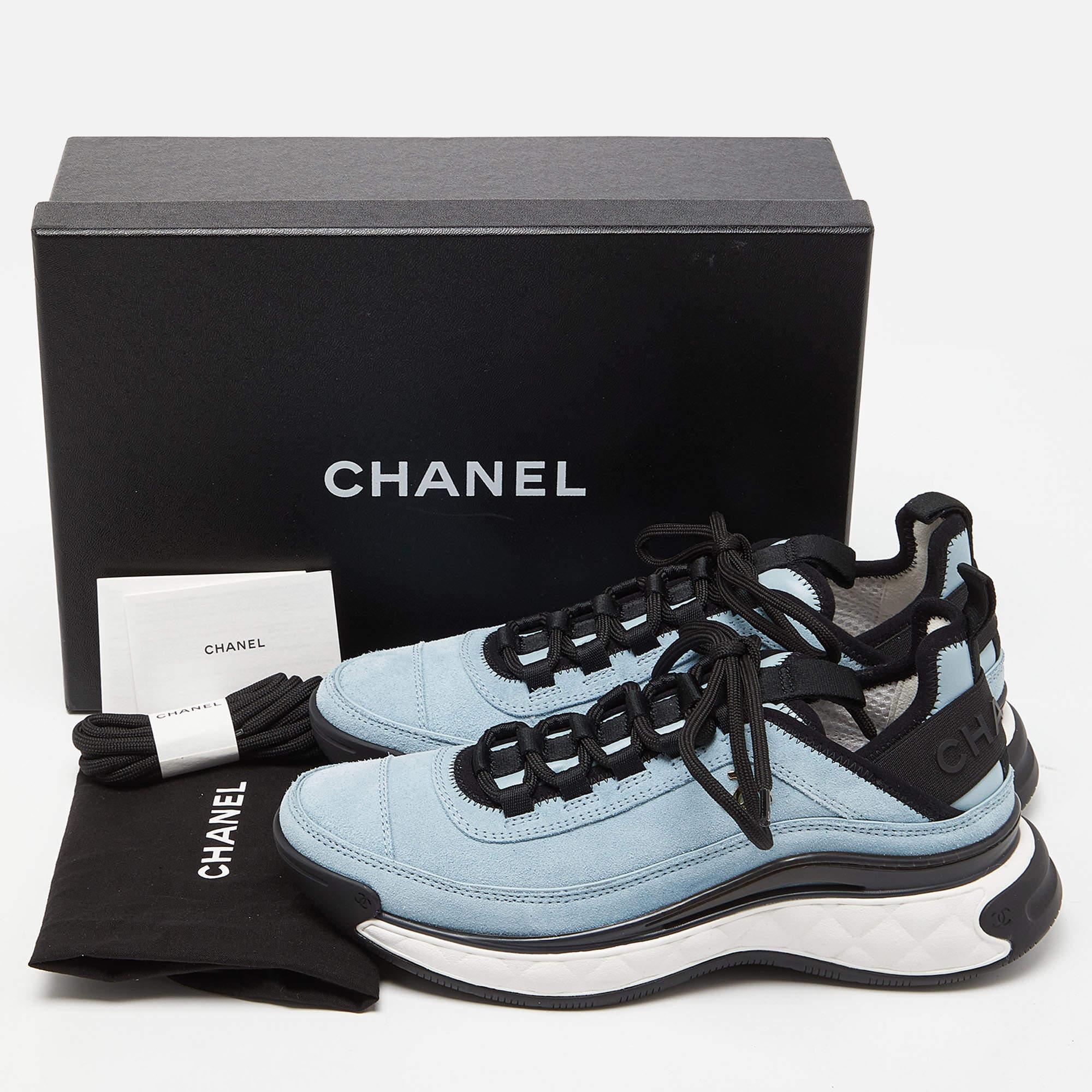 Chanel Blue Suede CC Low Top Sneakers Size 37 5