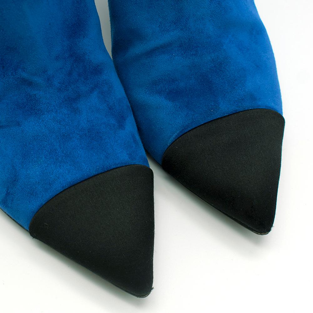 Women's Chanel Blue Suede Gabrielle Cap-Toe Boots 39