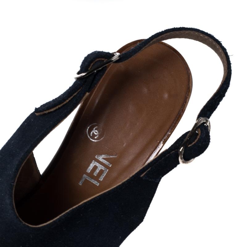 Chanel Blue Suede Platform Slingback Sandals Size 38 1