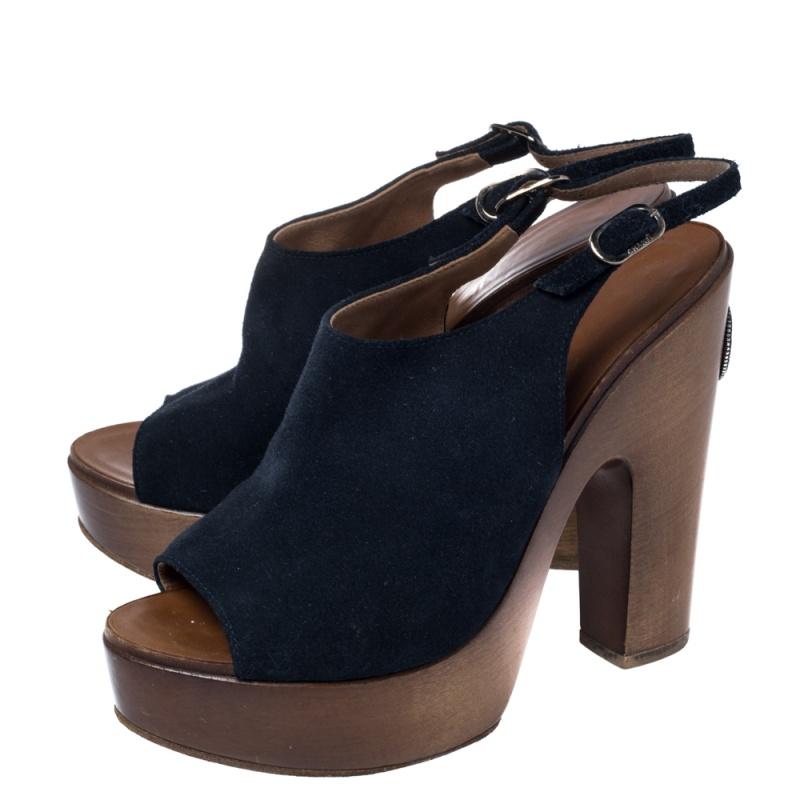 Chanel Blue Suede Platform Slingback Sandals Size 38 2