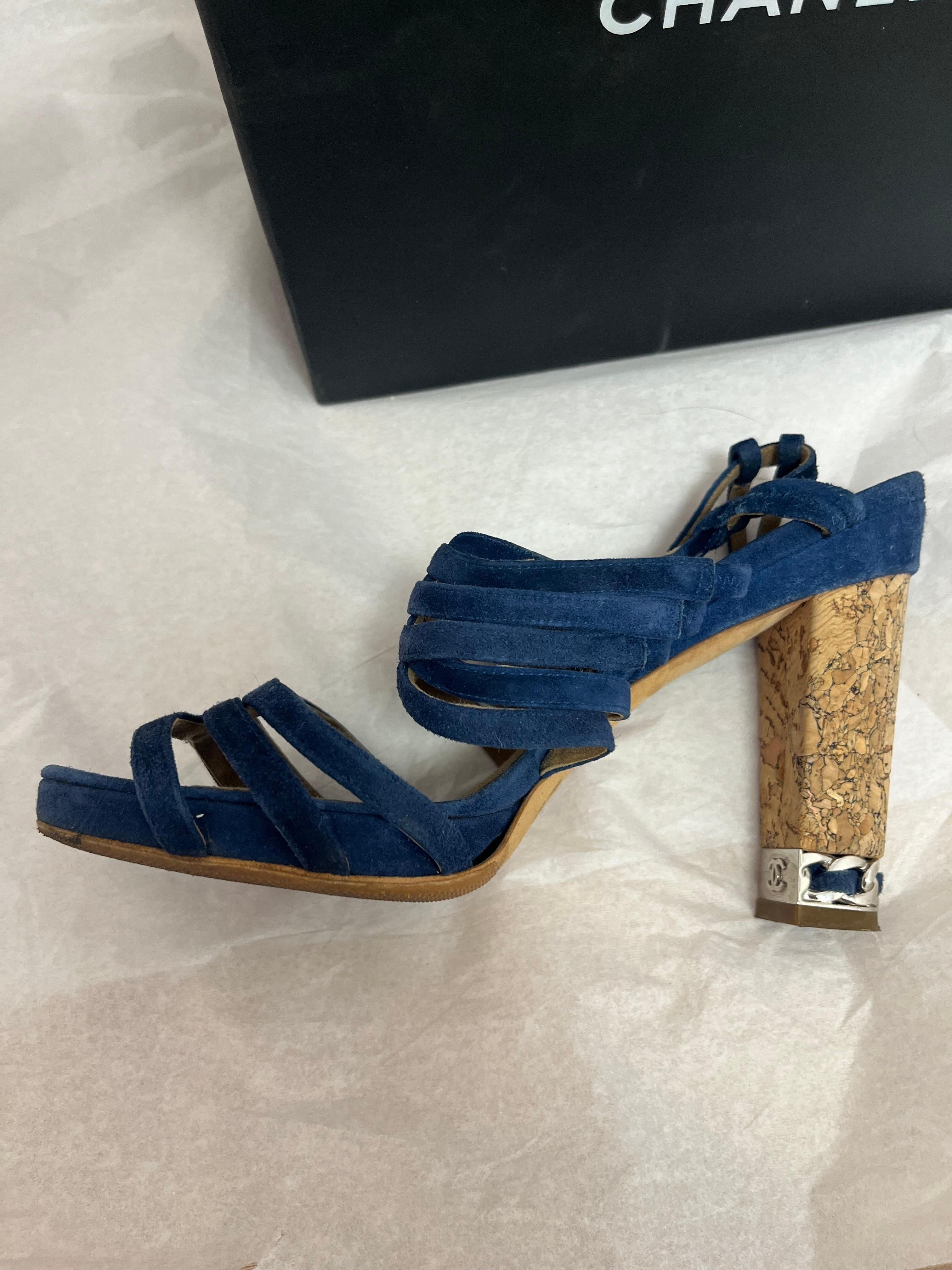 Black Chanel Blue Suede Shoes 38.5 w/Box