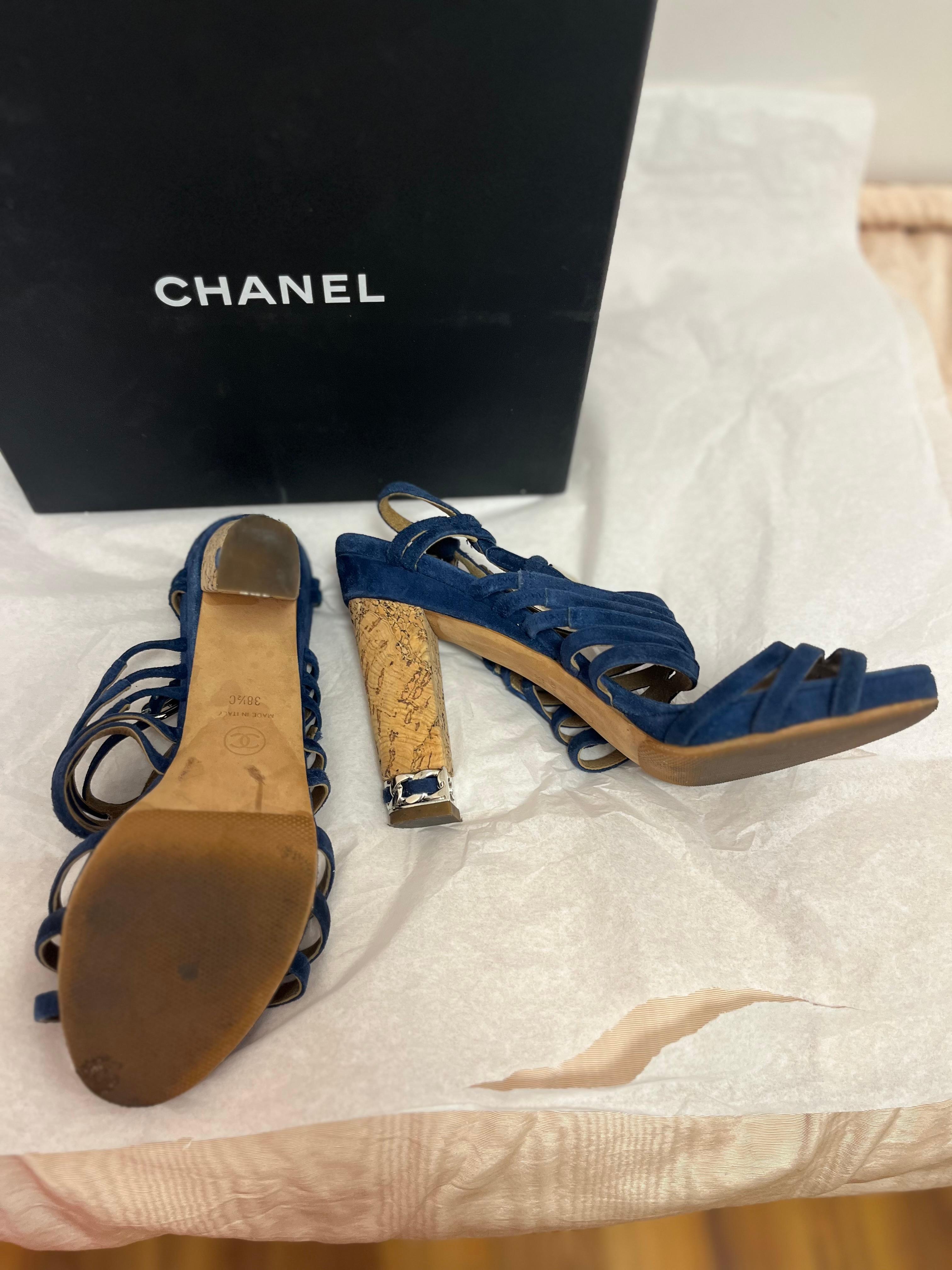 Chanel Blue Suede Shoes 38.5 w/Box In Good Condition In Port Hope, ON