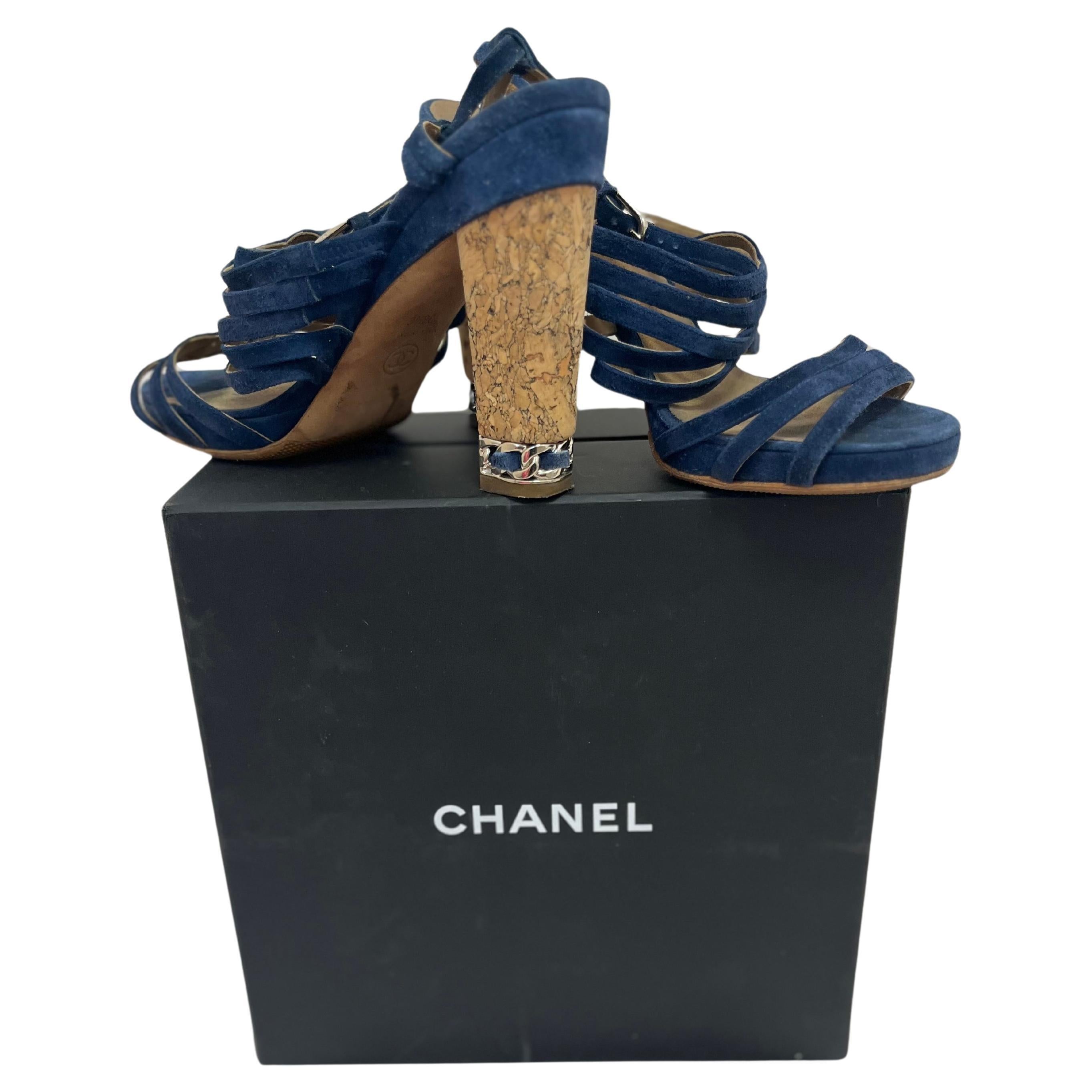 Chanel Blue Suede Shoes 38.5 w/Box
