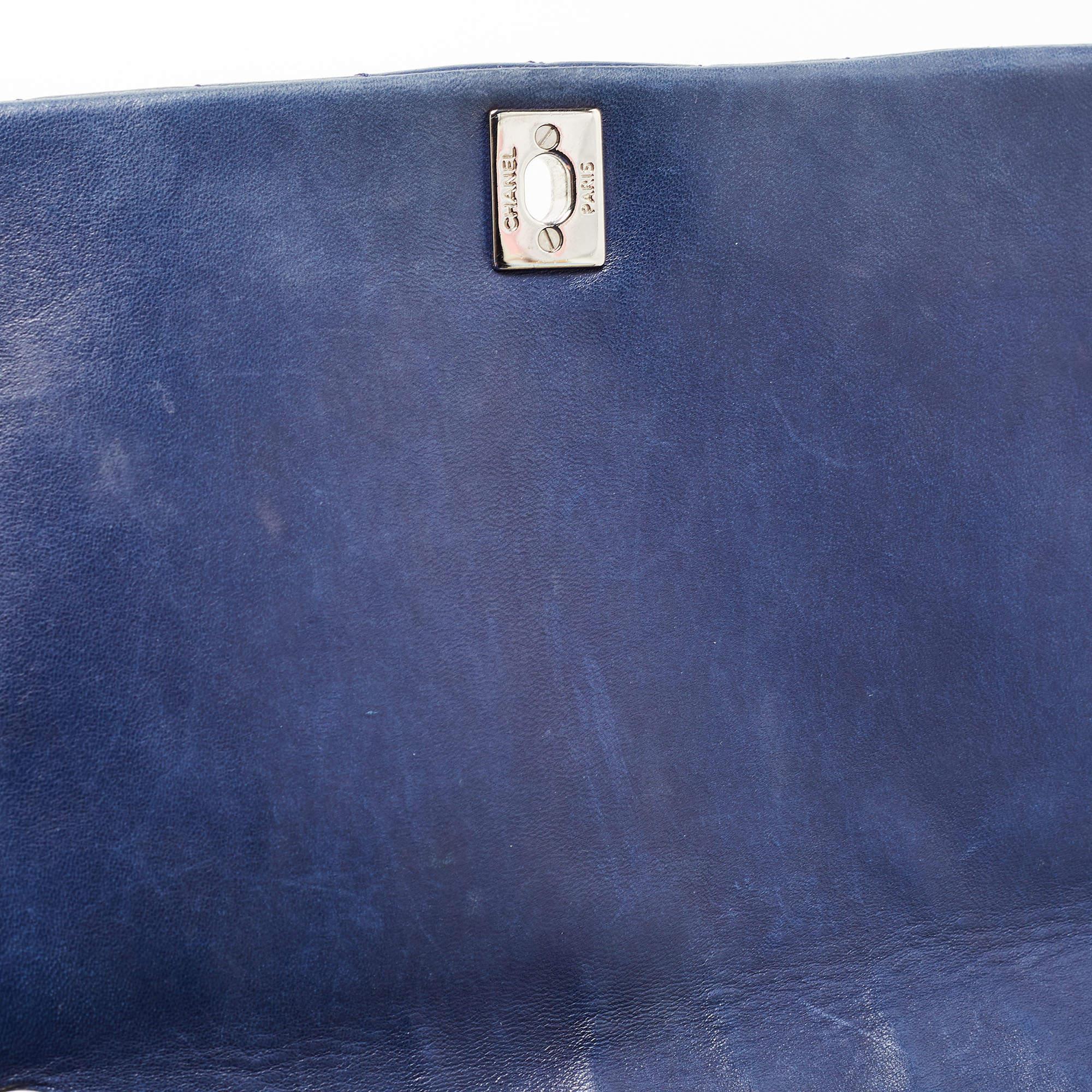 Chanel Blue Surpique Chevron Leather CC Flap Bag 14