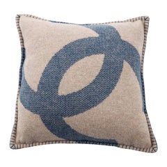Chanel Blue Tan Beige Nude Cashmere Wool Blend Bed Couch Chair Throw Pillow