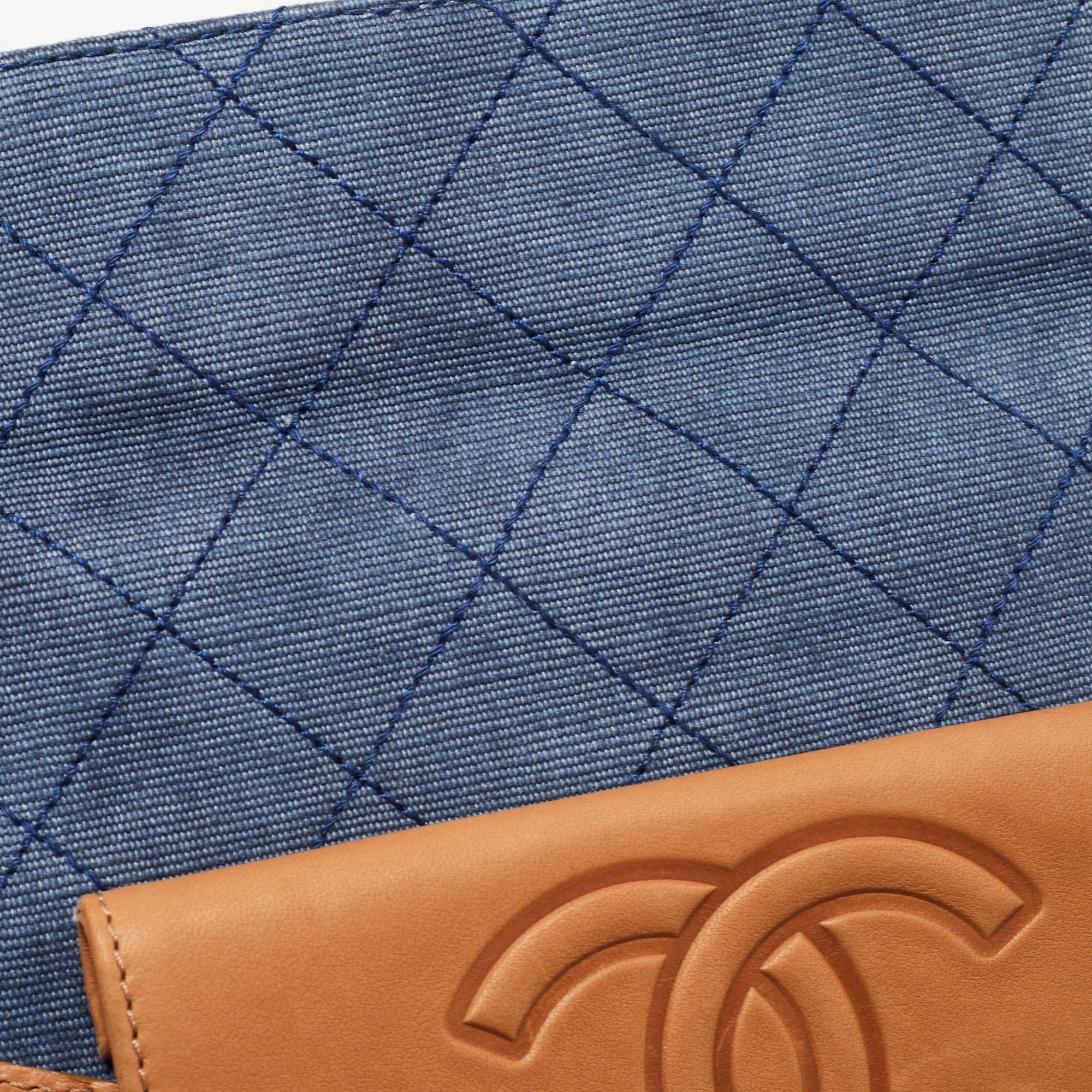 Chanel Blue/Tan Quilted Denim and Leather CC Flap Clutch 3