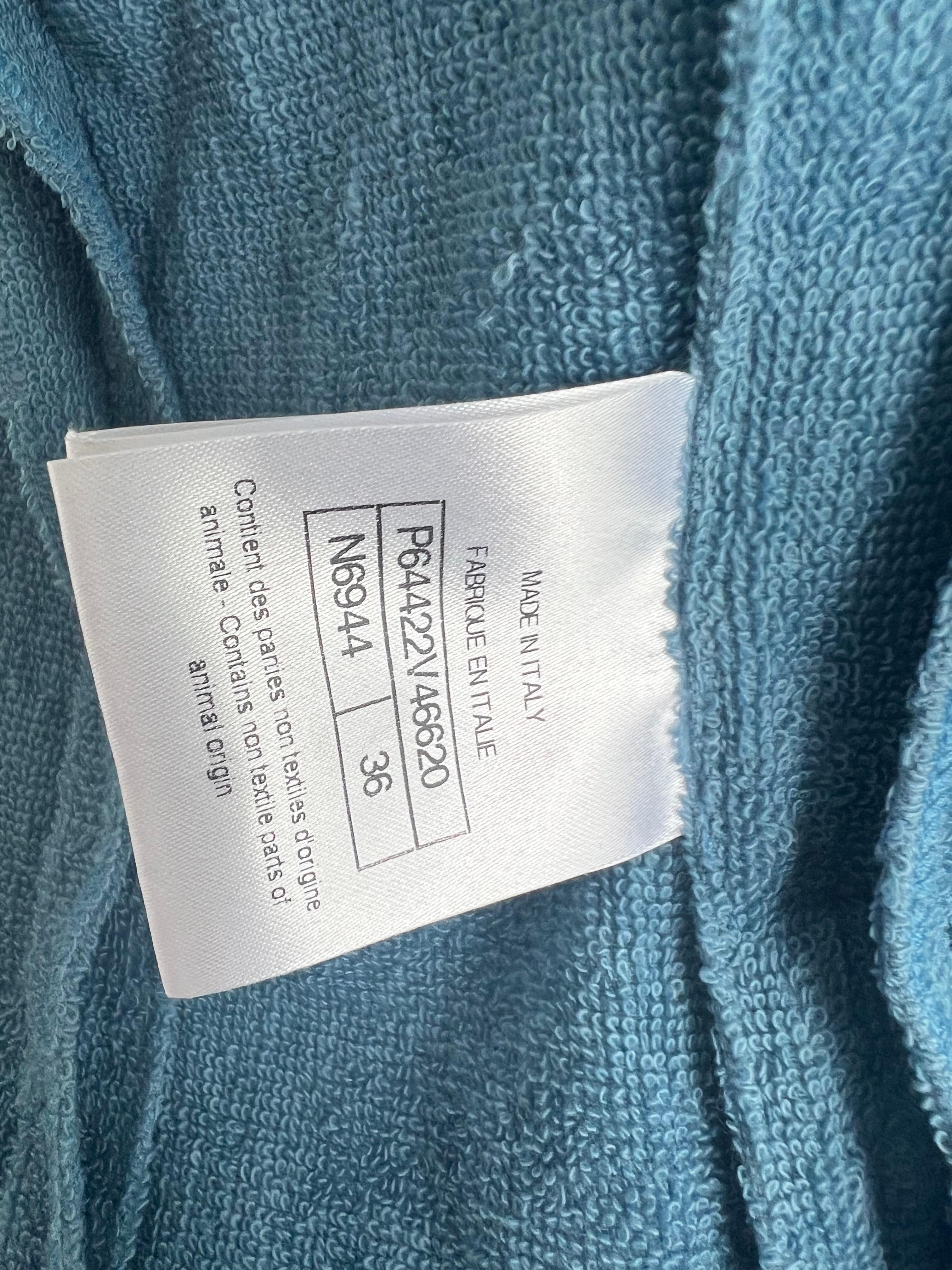 Chanel Blue terry cloth beach robe with chain belt 2