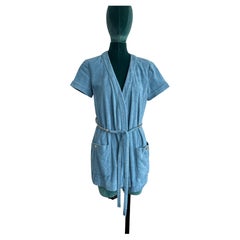 Chanel Blue terry cloth beach robe with chain belt 