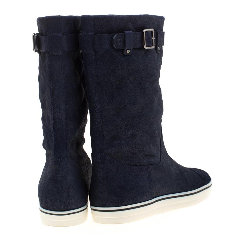 chanel blue suede boots