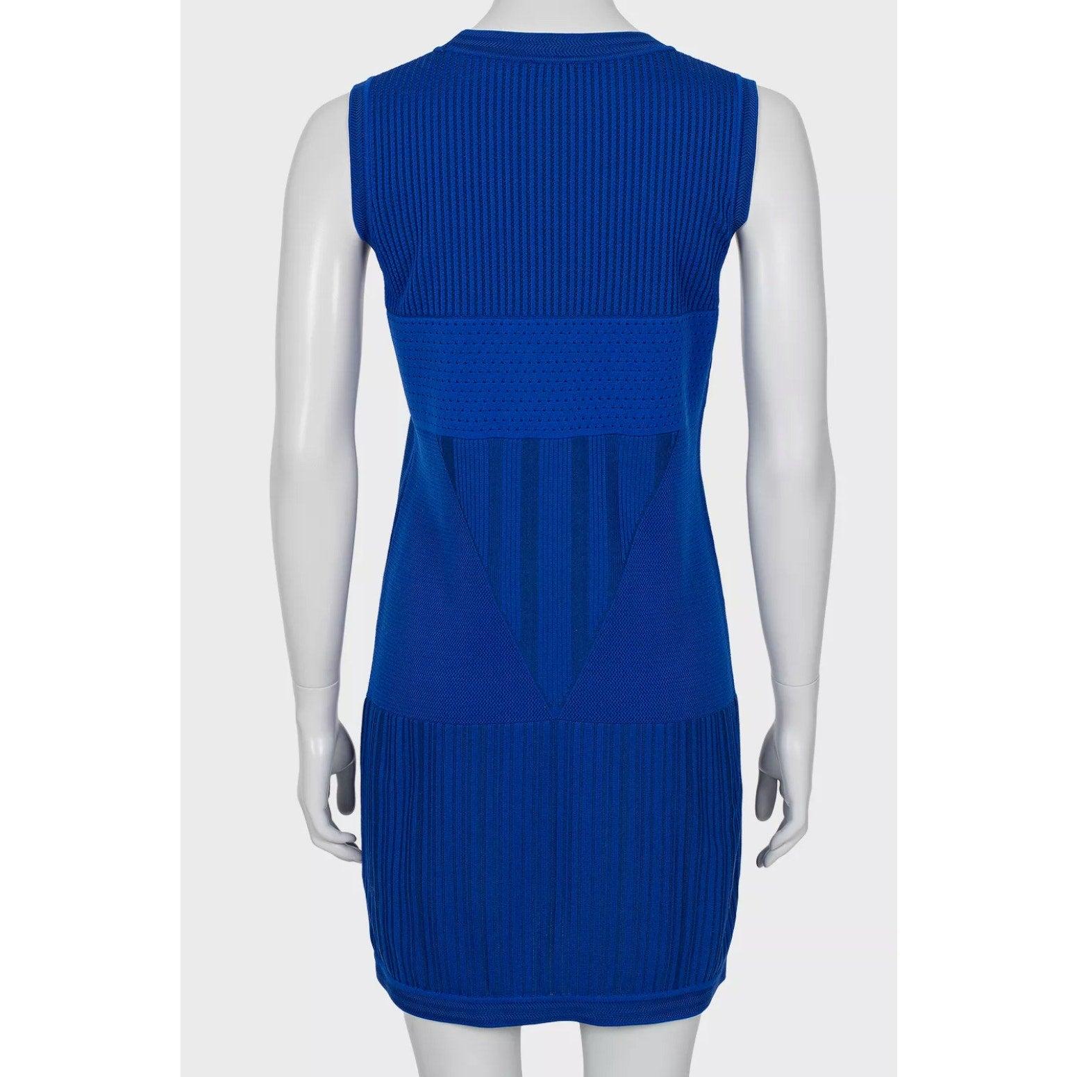 Bleu Chanel Blue Textured Straight-Cut Dress Sz.38 en vente