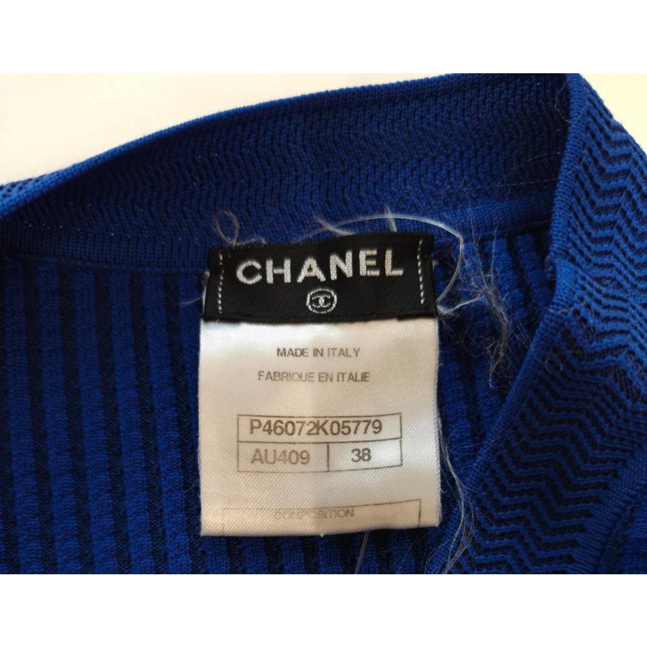 Chanel Blue Textured Straight-Cut Dress Sz.38 en vente 2