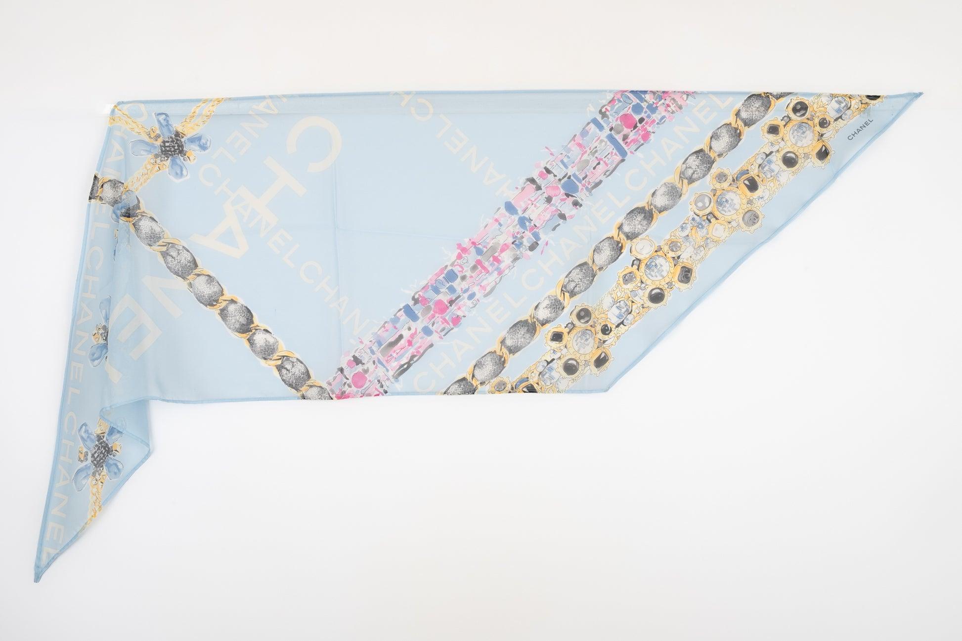 Women's Chanel Blue-Tone Silk Muslin Foulard Printed with Jewellery Patterns