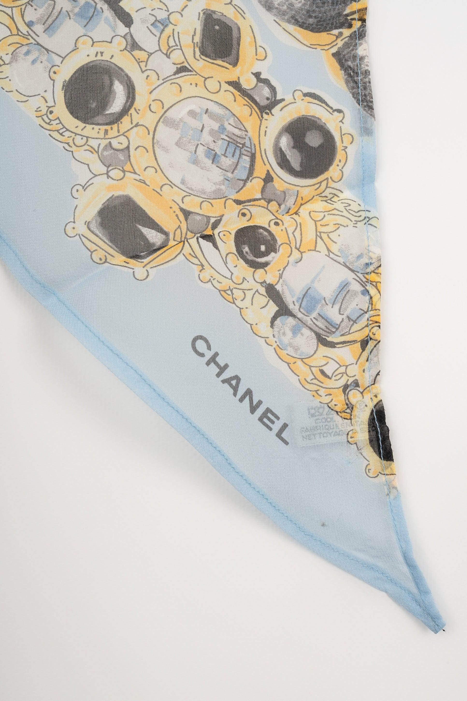 Chanel Blue-Tone Silk Muslin Foulard Printed with Jewellery Patterns 2