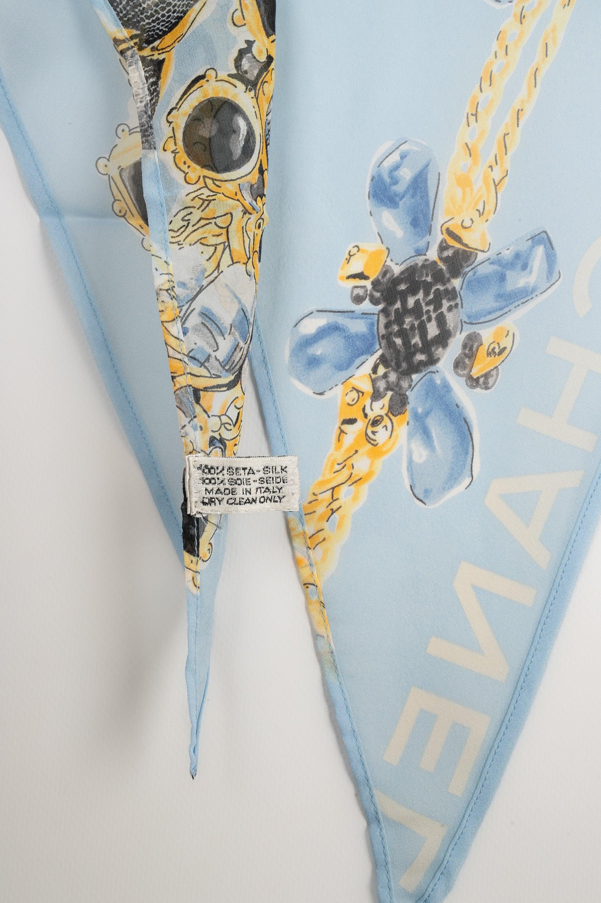 Chanel Blue-Tone Silk Muslin Foulard Printed with Jewellery Patterns 3