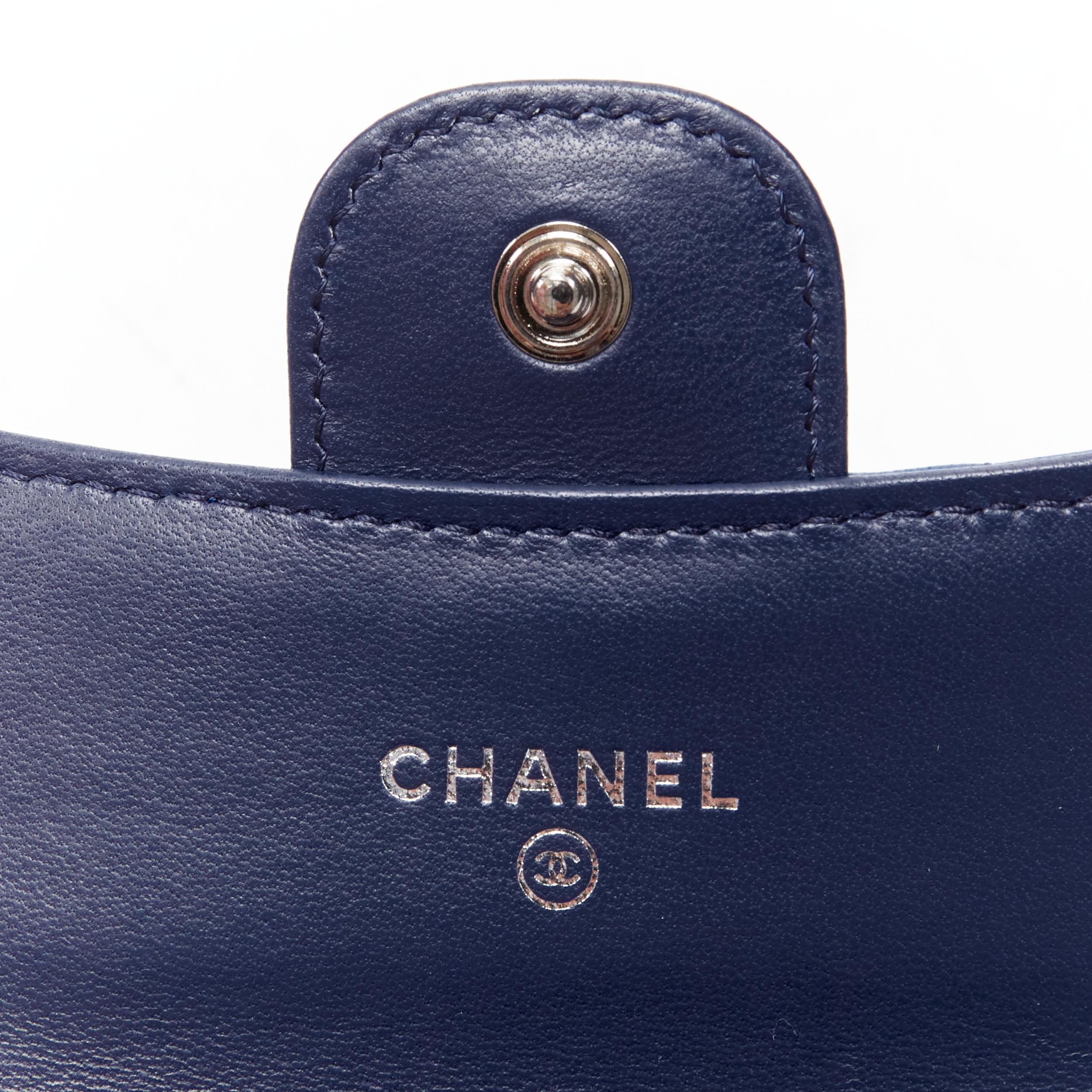 Blue CHANEL blue tricolor lambskin diamond quilted leather CC flap PHW cardholder