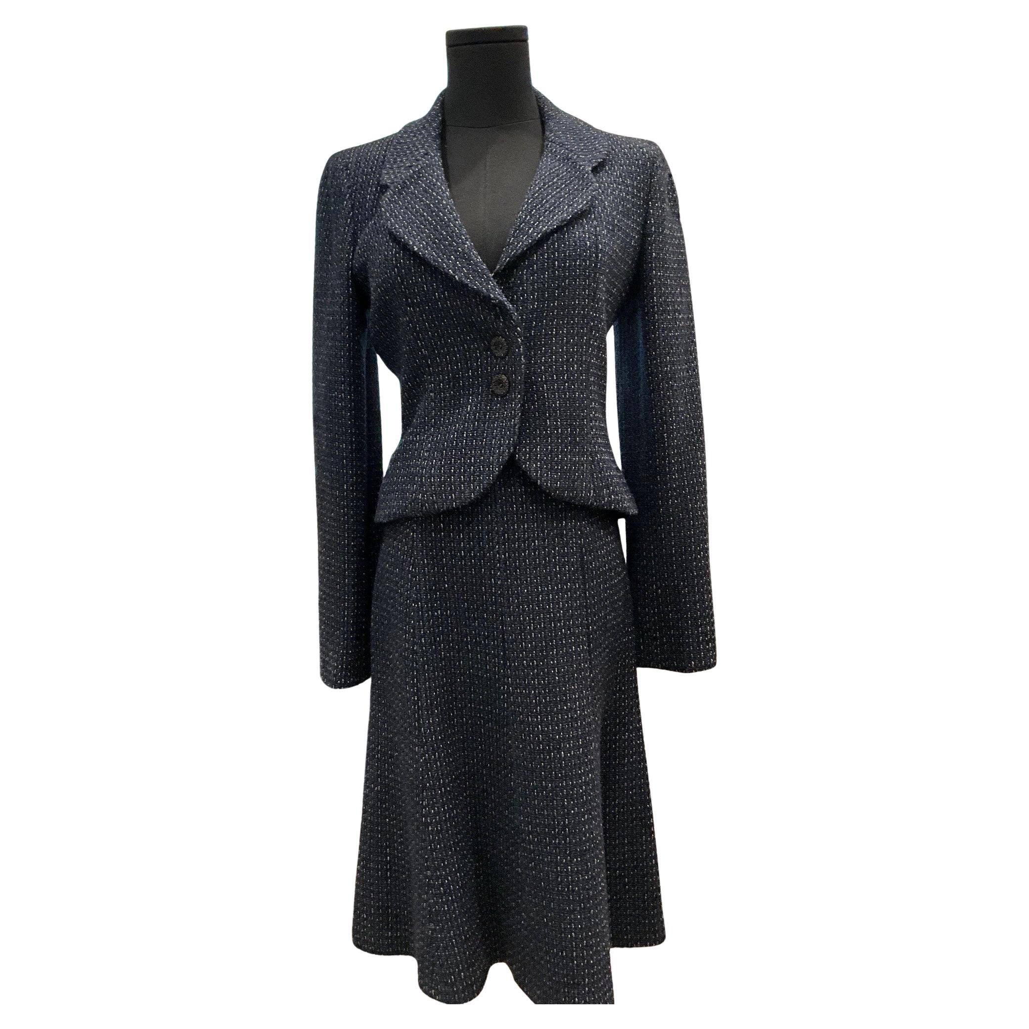 Chanel Blue Tweed 2-piece Skirt Suit