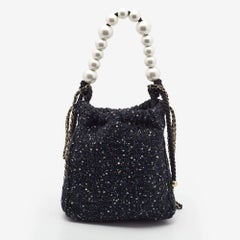 Chanel Blue Tweed and Sequins Pearl Drawstring Bag