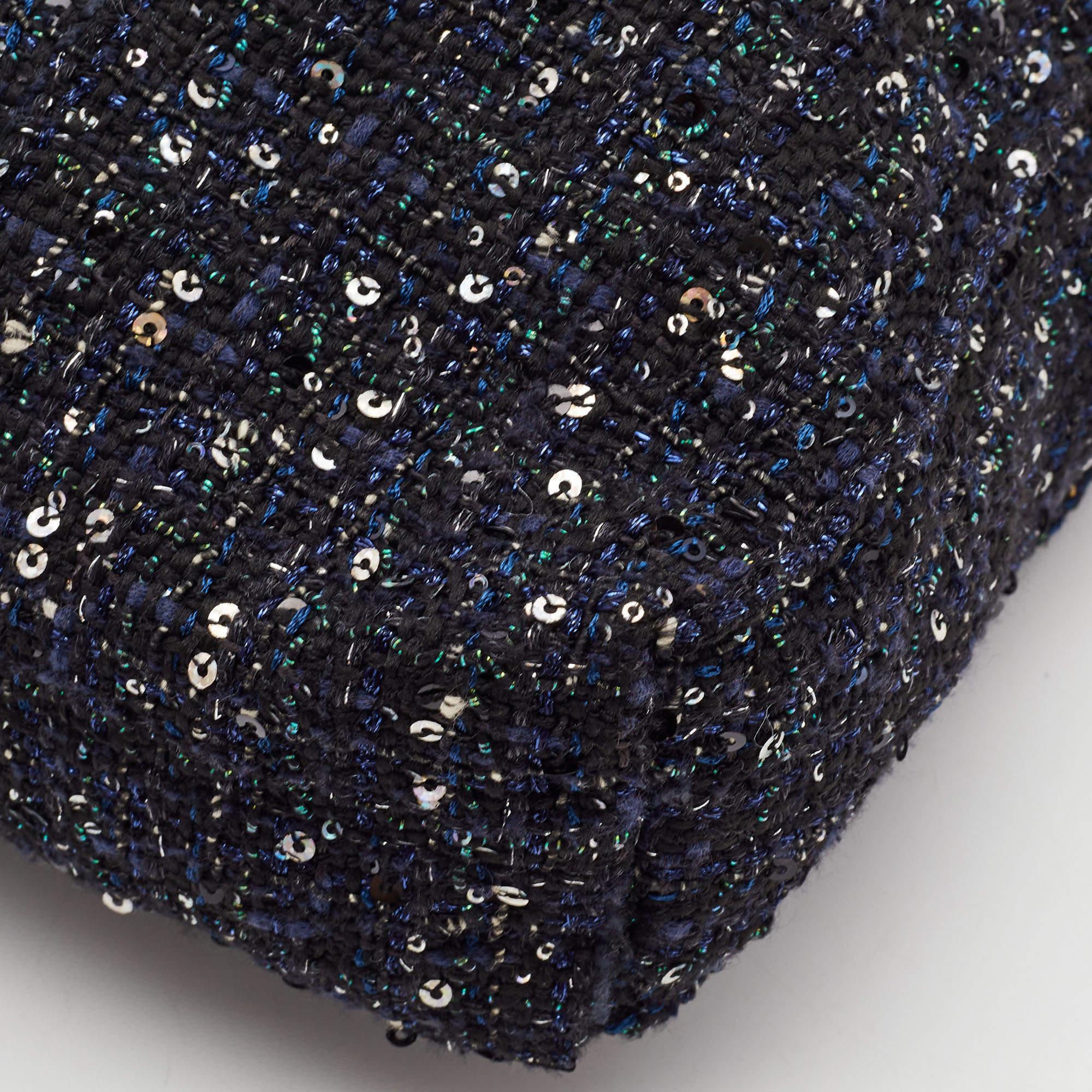 Chanel Blue Tweed and Sequins Pearl Drawstring Bag 2
