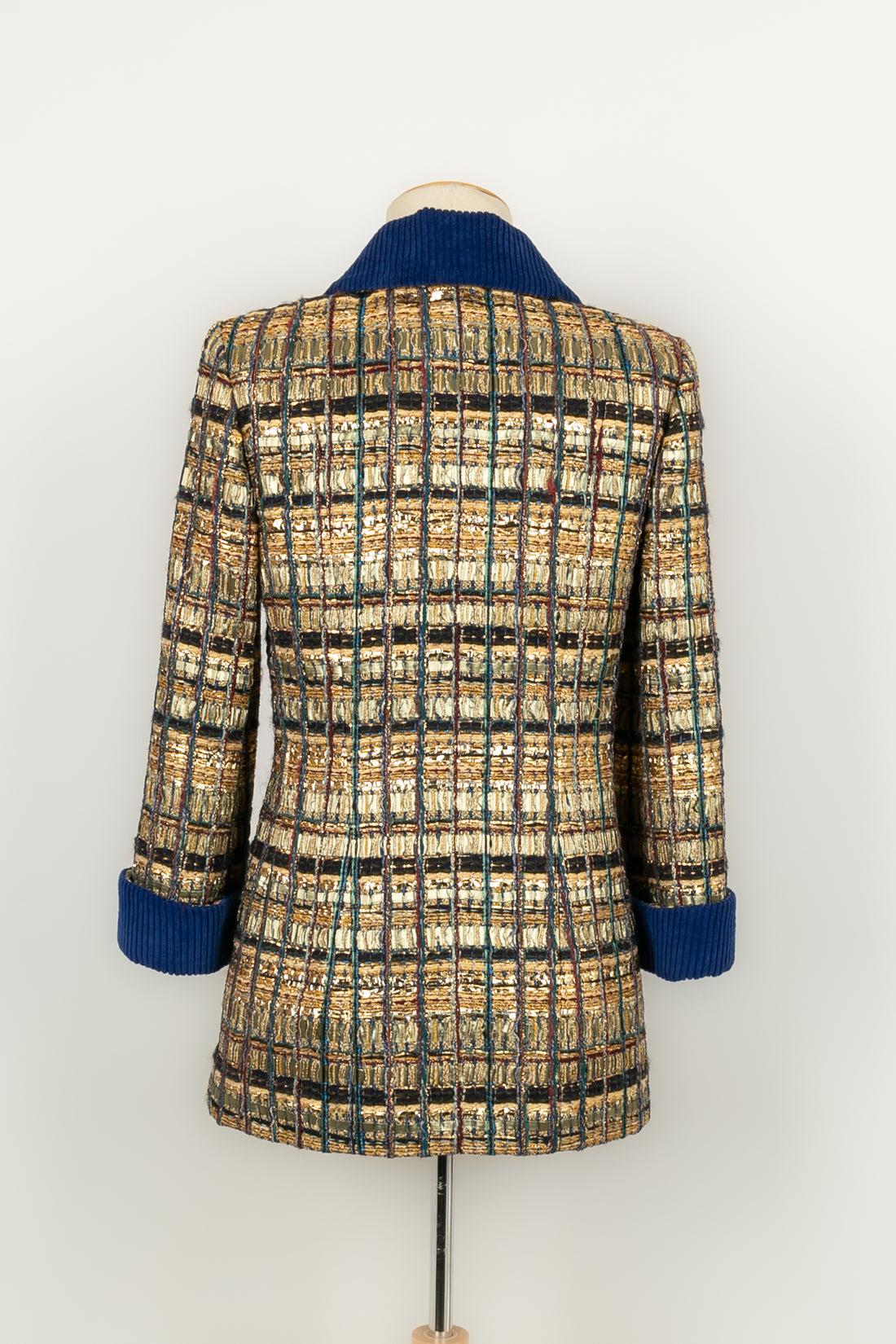 Women's Chanel Blue Tweed and Velvet Coat Size 36FR, 2019