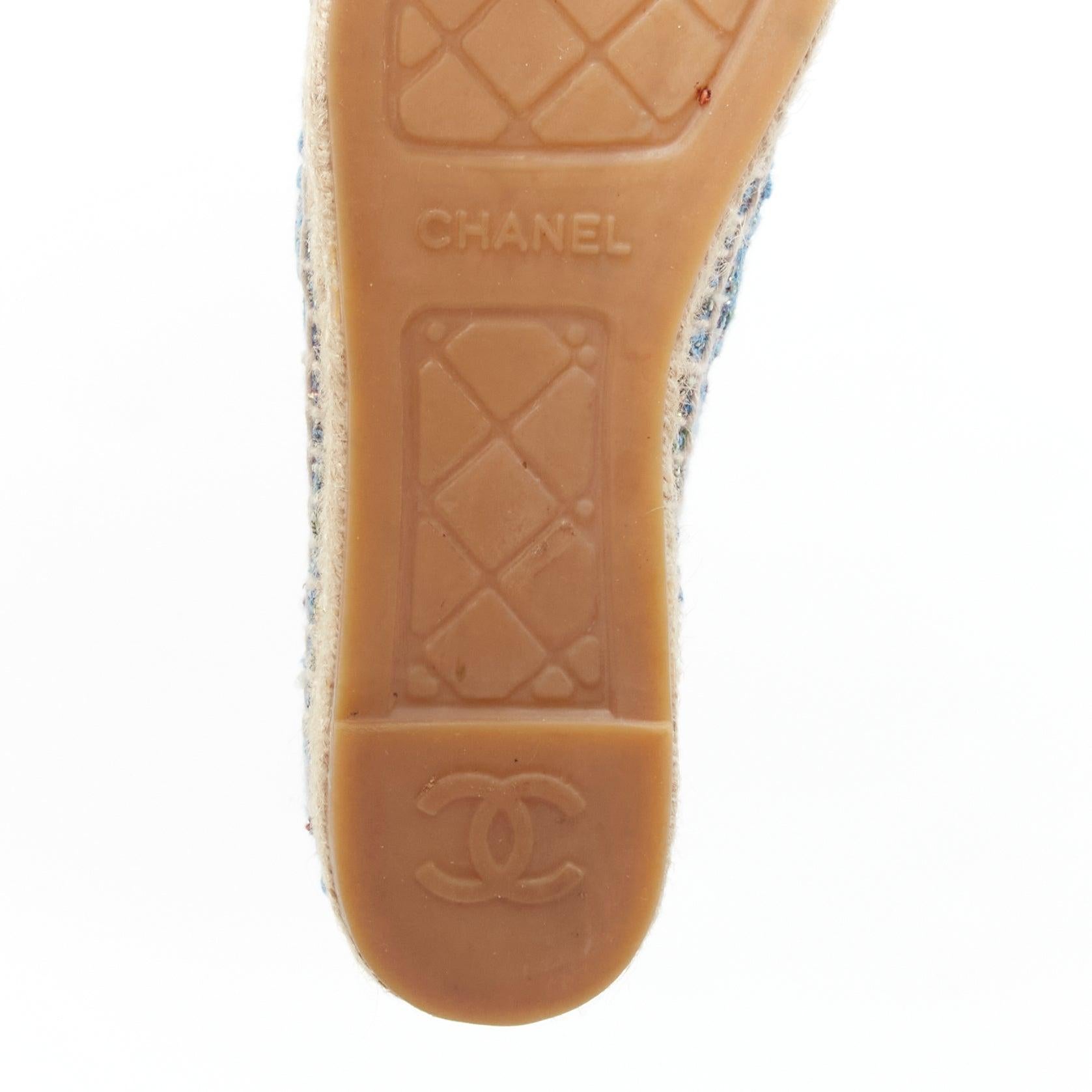 CHANEL blue tweed CC logo leather toe cap espadrille shoes EU40 For Sale 5