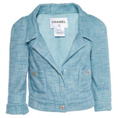 Chanel Blue Tweed Cropped Jacket S