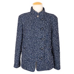 Chanel Blue Tweed Jacket with Blue Enamel Metal Buttons