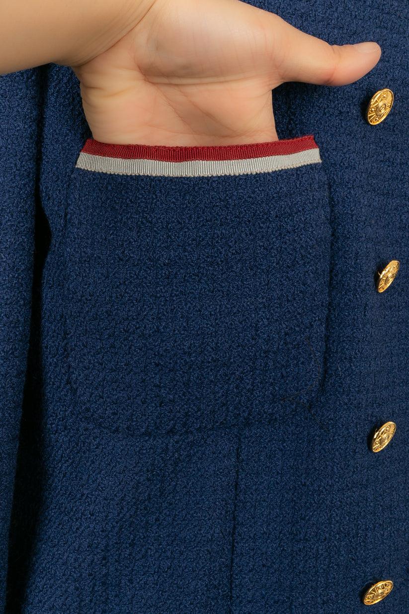 Chanel Blue Tweed Jacket with Braid Trim For Sale 1