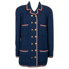 Chanel Blue Tweed Jacket with Braid Trim