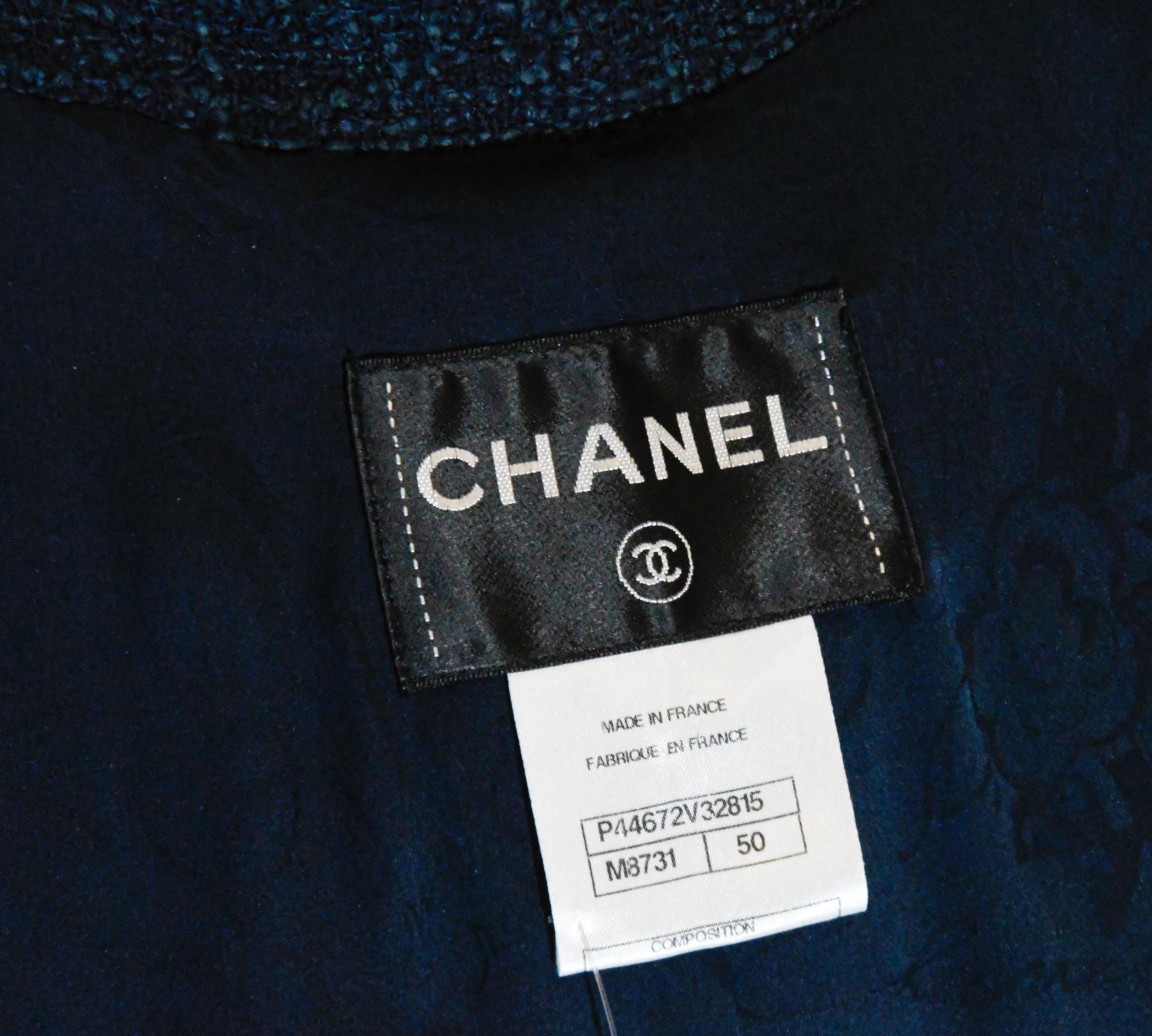 Chanel Blue Tweed Jacket With Four Front Flap Pockets 50 EU  In Excellent Condition In Palm Beach, FL