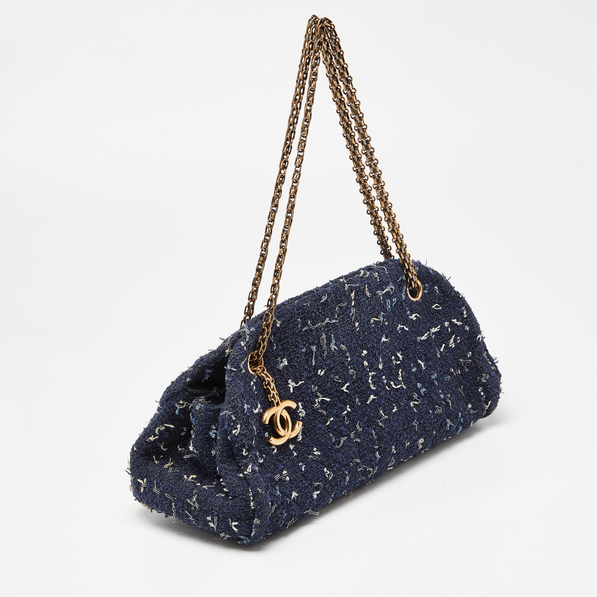 Women's Chanel Blue Tweed Just Mademoiselle Bowler Bag