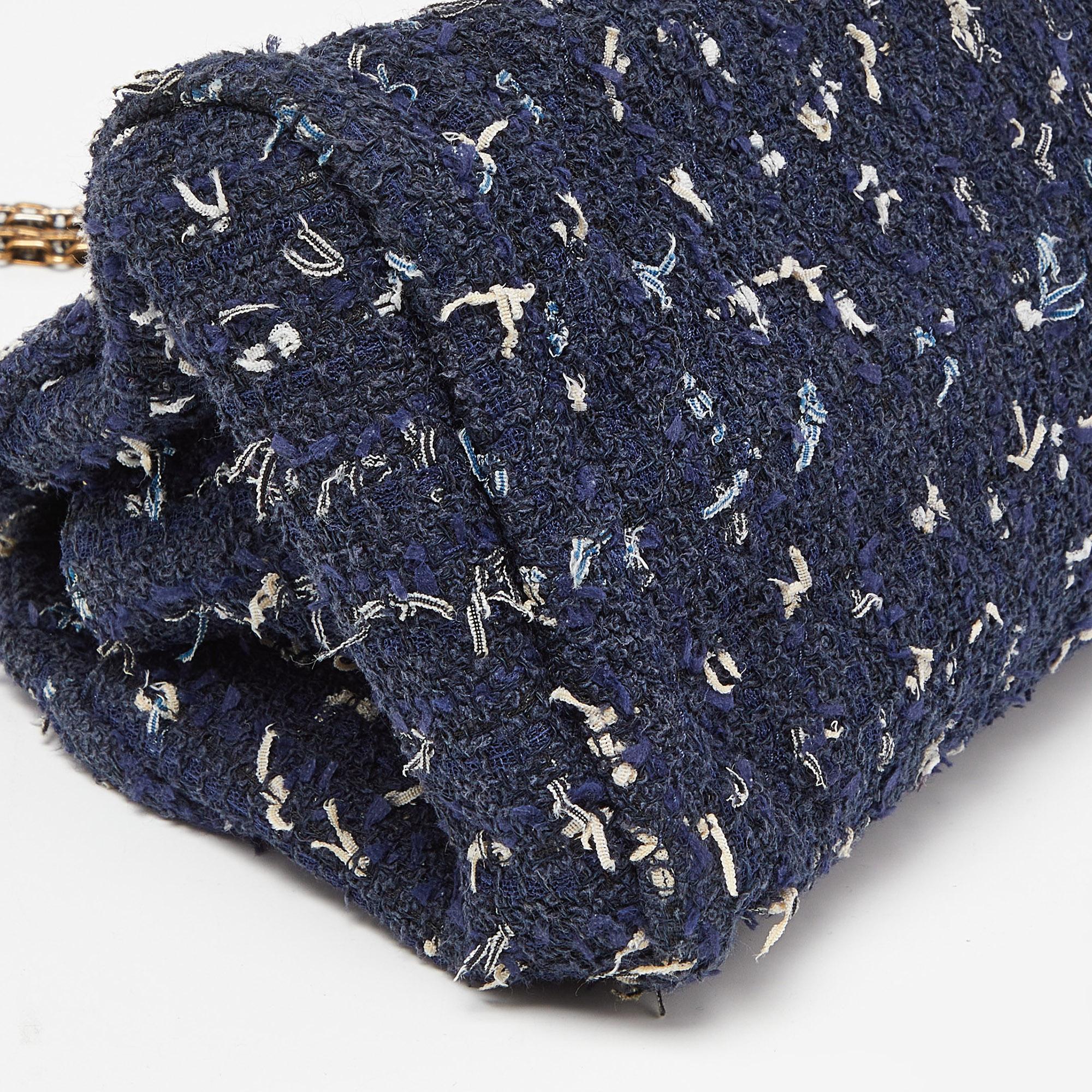 Chanel Blue Tweed Just Mademoiselle Bowler Bag 2