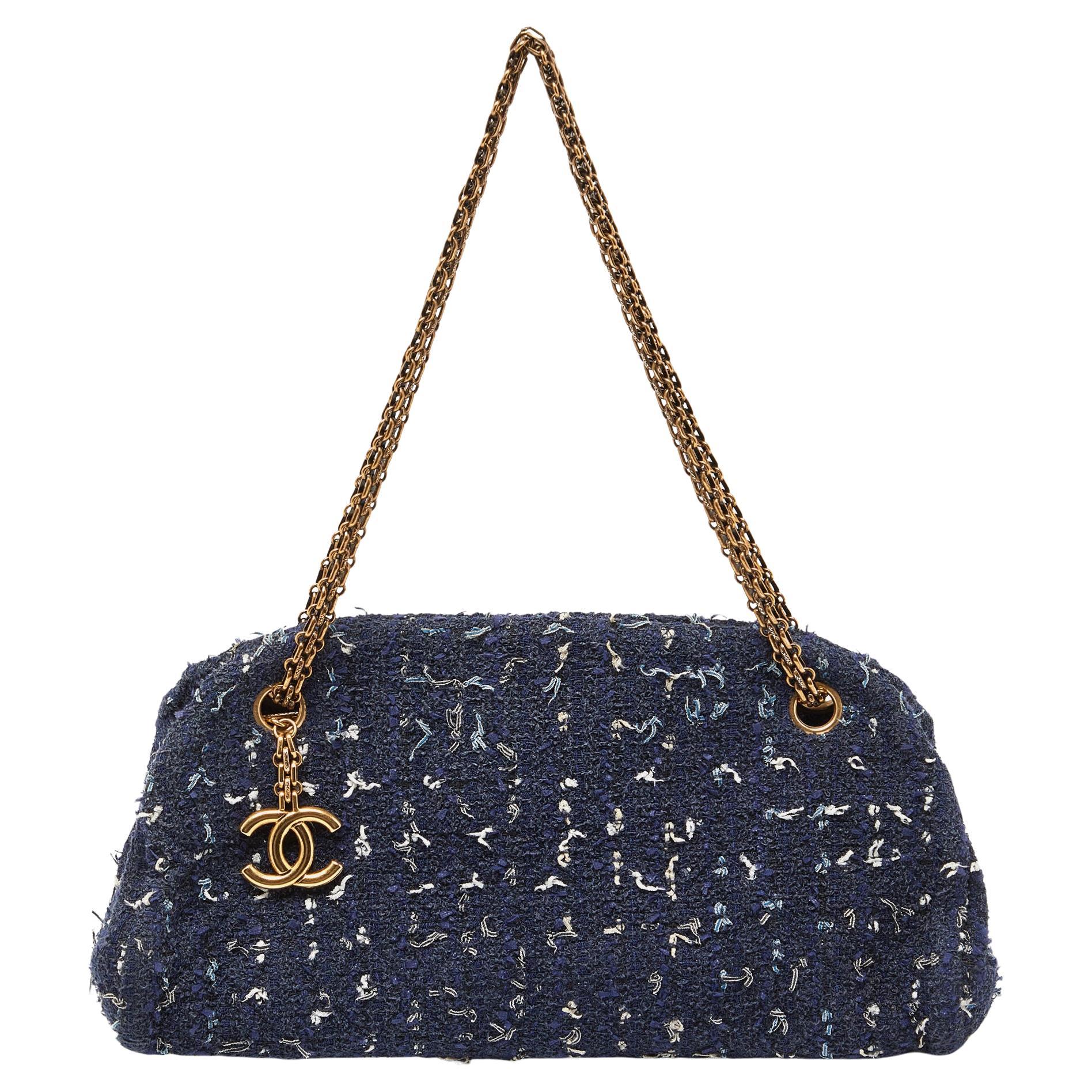 Chanel Blue Tweed Just Mademoiselle Bowler Bag