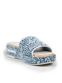 Chanel Blue Tweed Platform Slides Size IT 37