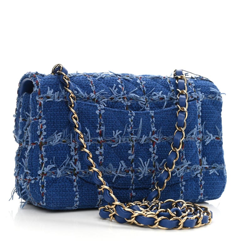 Brand New Chanel Mini Rectangular Flap Bag in 21S Blue Tweed
