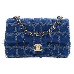 Chanel Blue Tweed Quilted Small Mini Classic Flap Bag