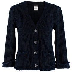 Chanel Blue Tweed Ruffled Button Down Cardigan - Size US 0-2