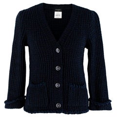 Chanel Blue Tweed Ruffled Button Down Cardigan - Size US 0-2