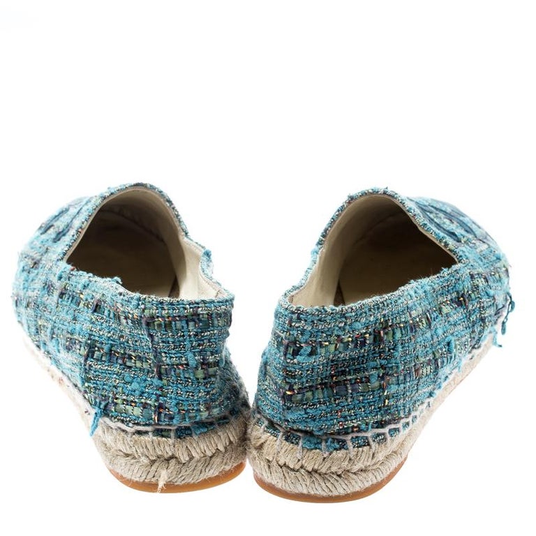 Chanel Blue Tweed With CC Leather Cap Toe Espadrilles Size 37 For Sale ...