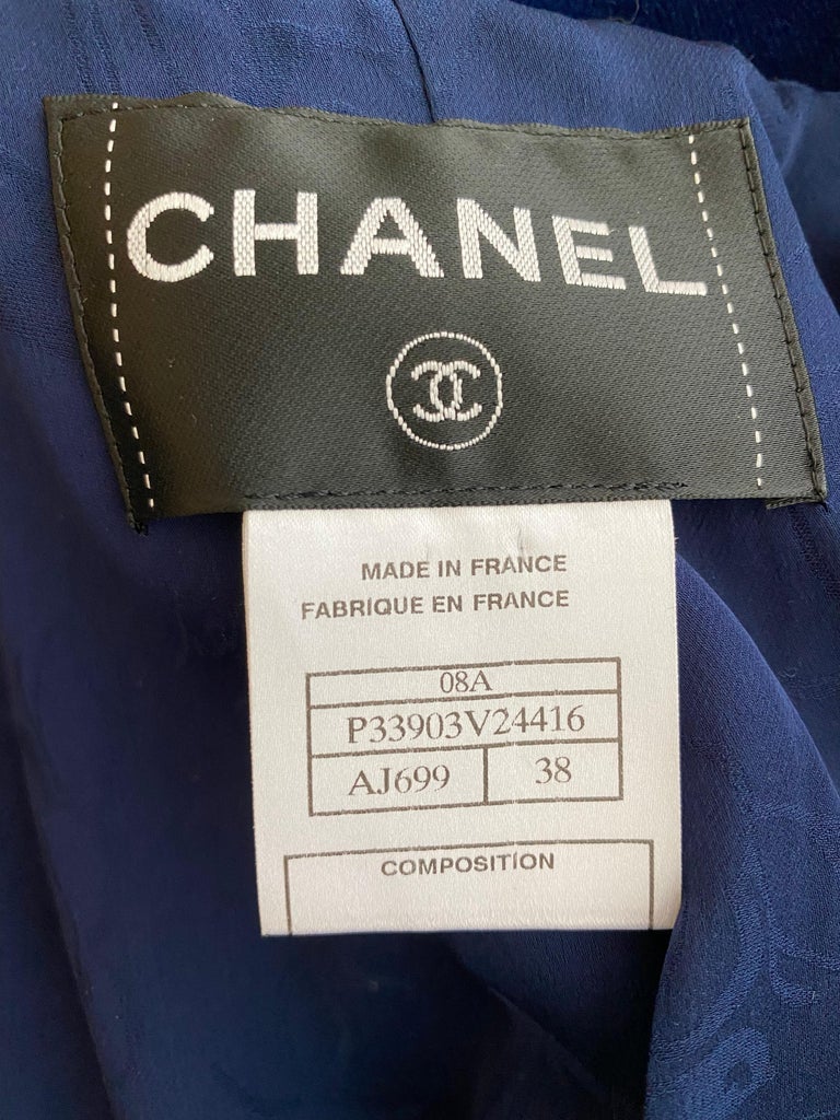 CHANEL Blue Velvet Double Breast Coat with Belt For Sale at 1stDibs