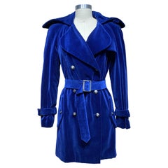 CHANEL Blue Velvet Double Breast Coat with Belt