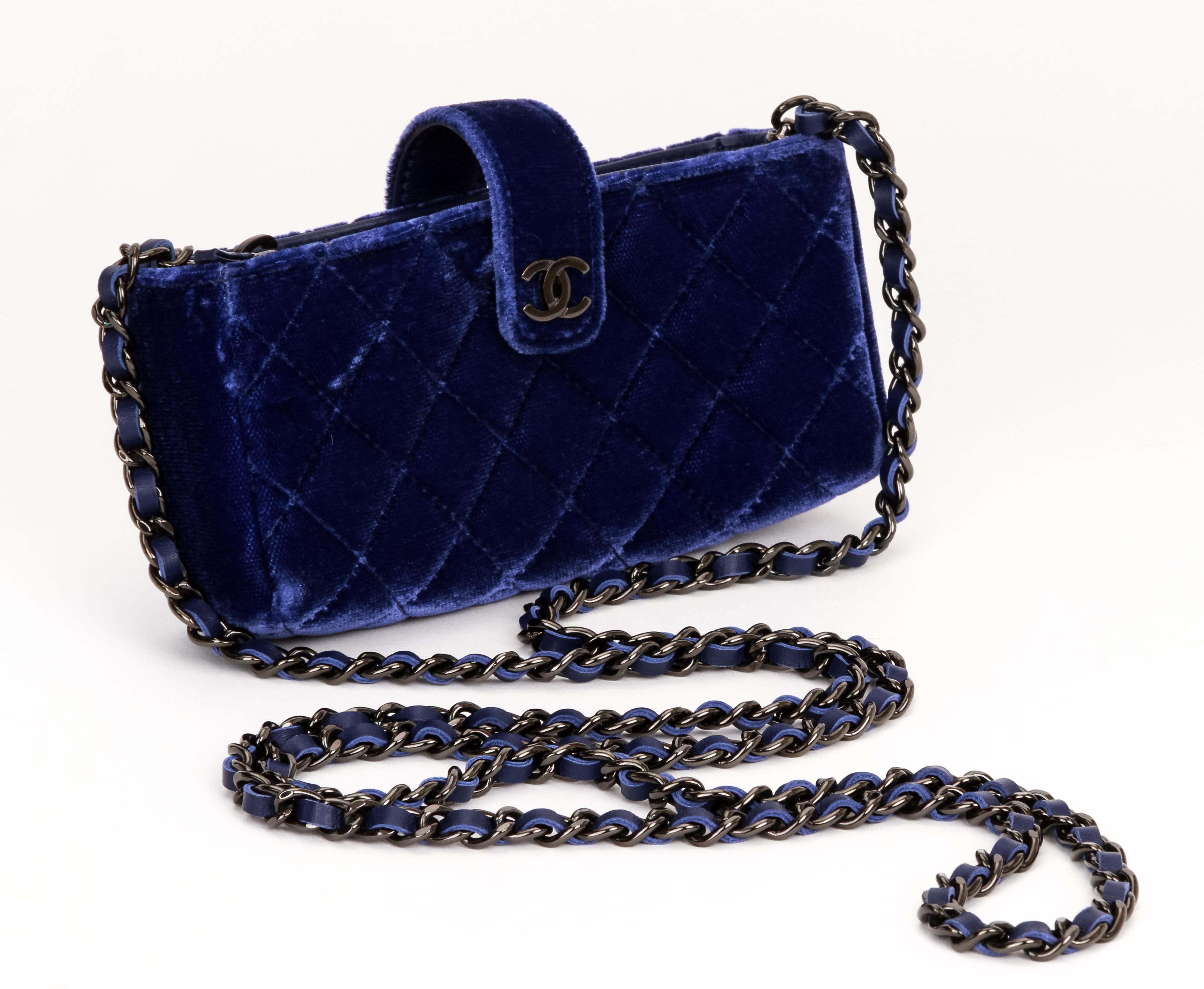 Chanel blue velvet mini cross body bag. Shoulder strap 23