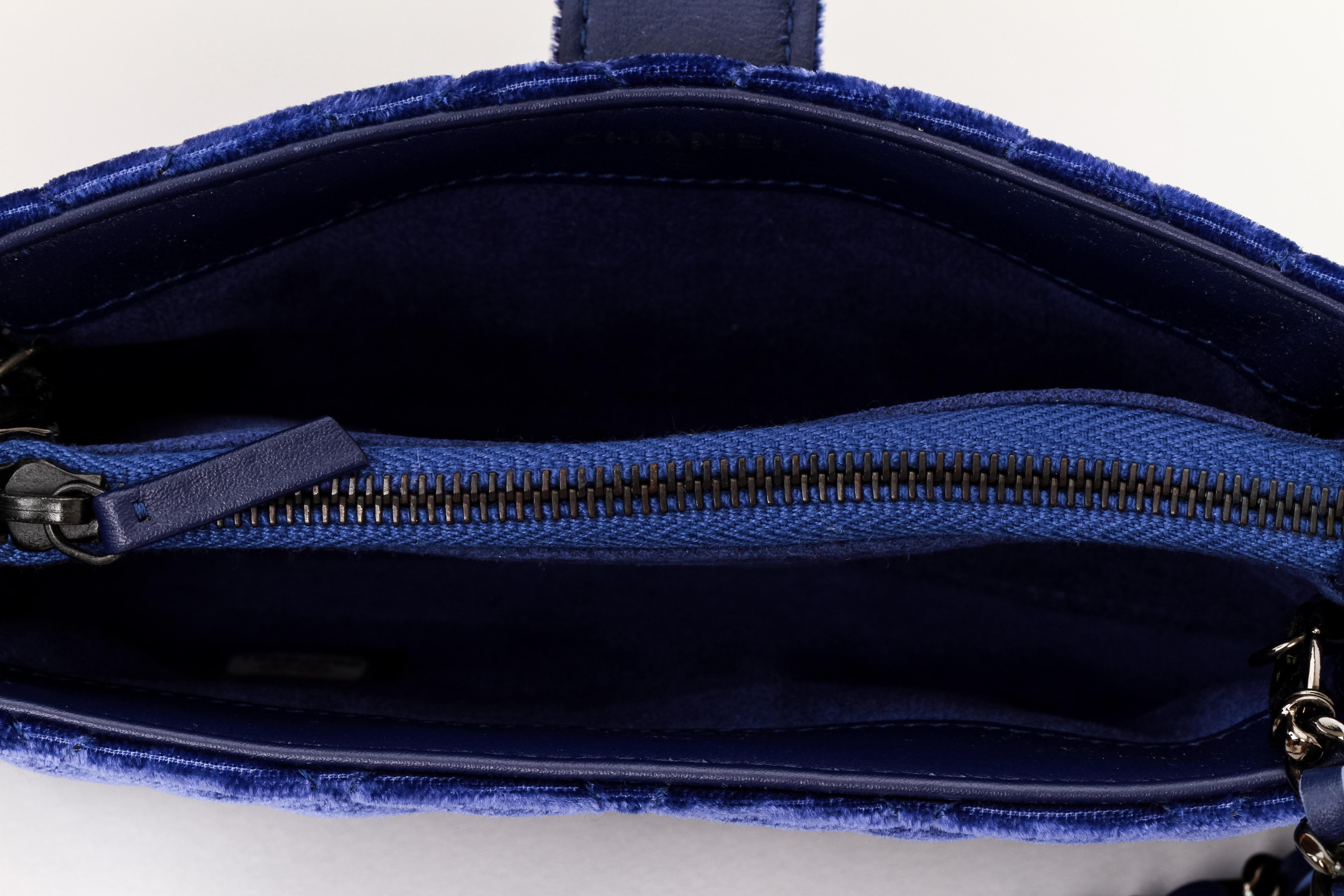 Chanel Blue Velvet Mini Crossbody Bag In Excellent Condition For Sale In West Hollywood, CA