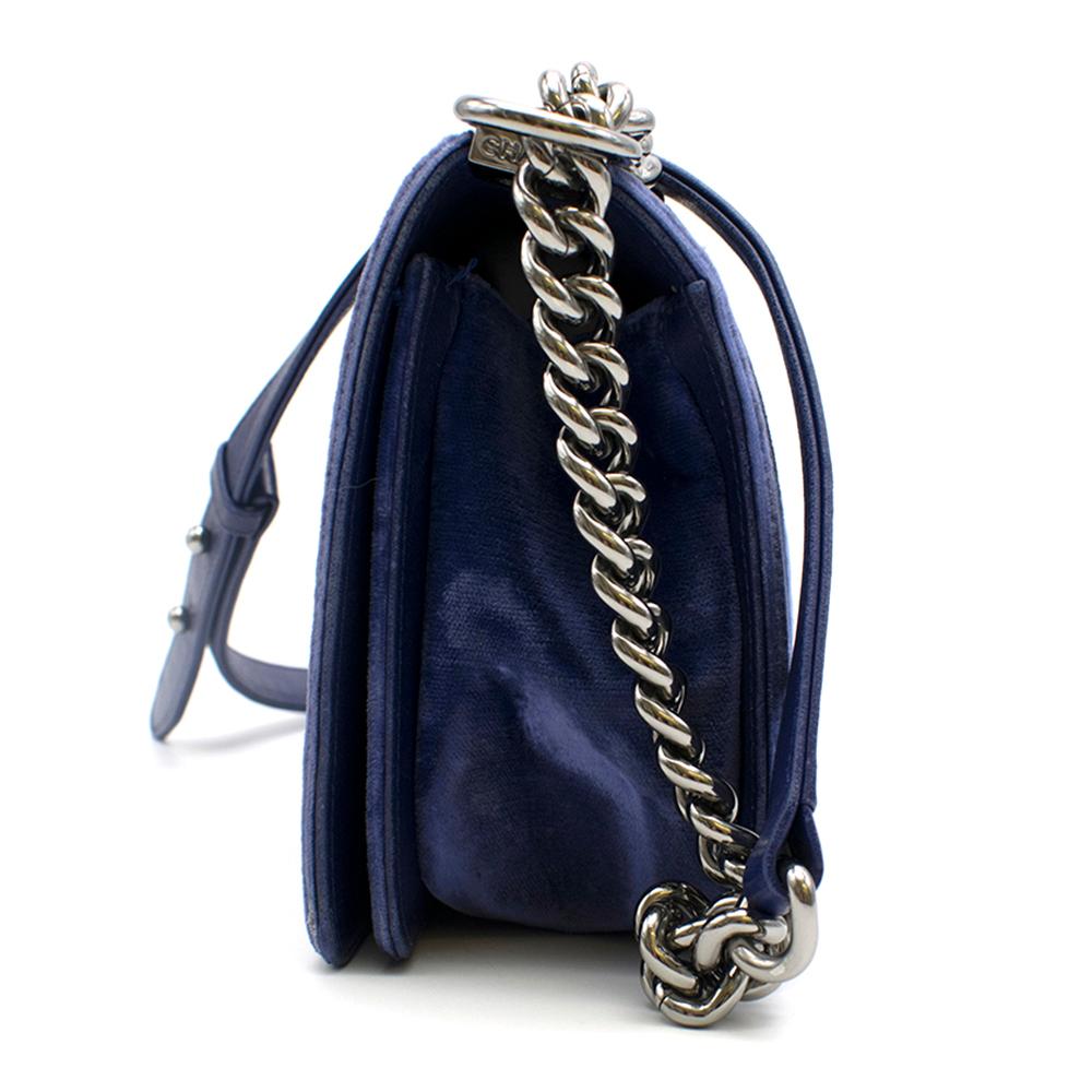 chanel blue velvet boy bag