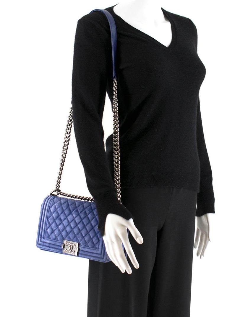 Chanel Blue Velvet Small Boy Bag at 1stDibs