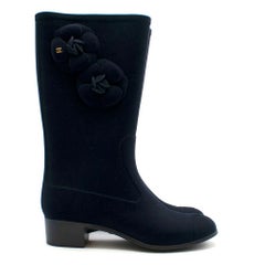 Chanel Blue Velvet Wellington Boots 38