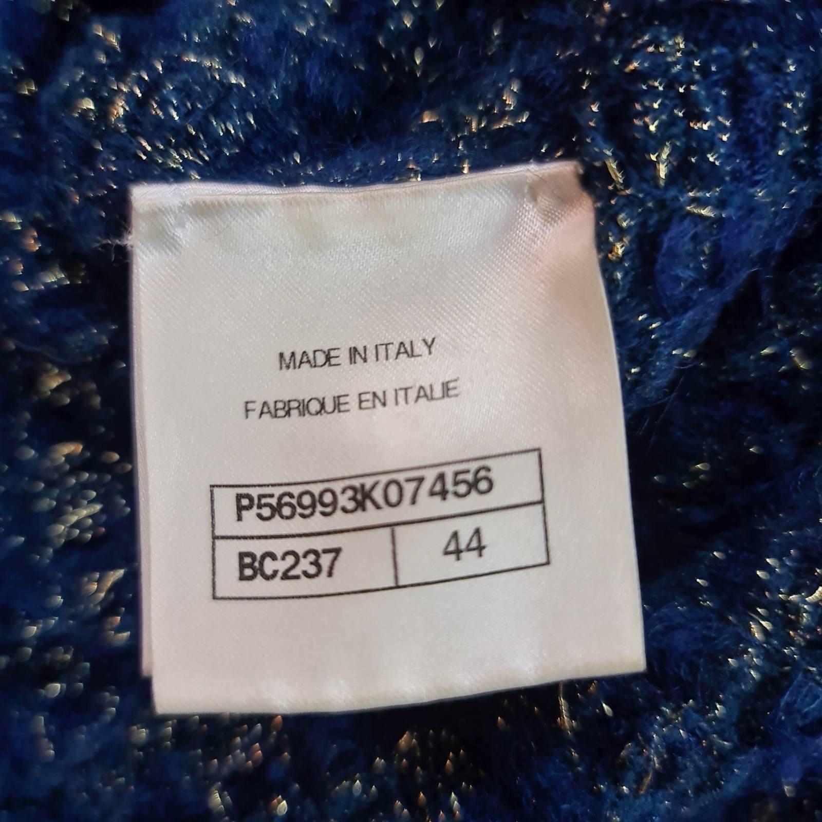 CHANEL Blau Viskose 2017 17A COSMOPOLITE Lerex Tweed Kleid Sz.44 im Zustand „Hervorragend“ im Angebot in Krakow, PL