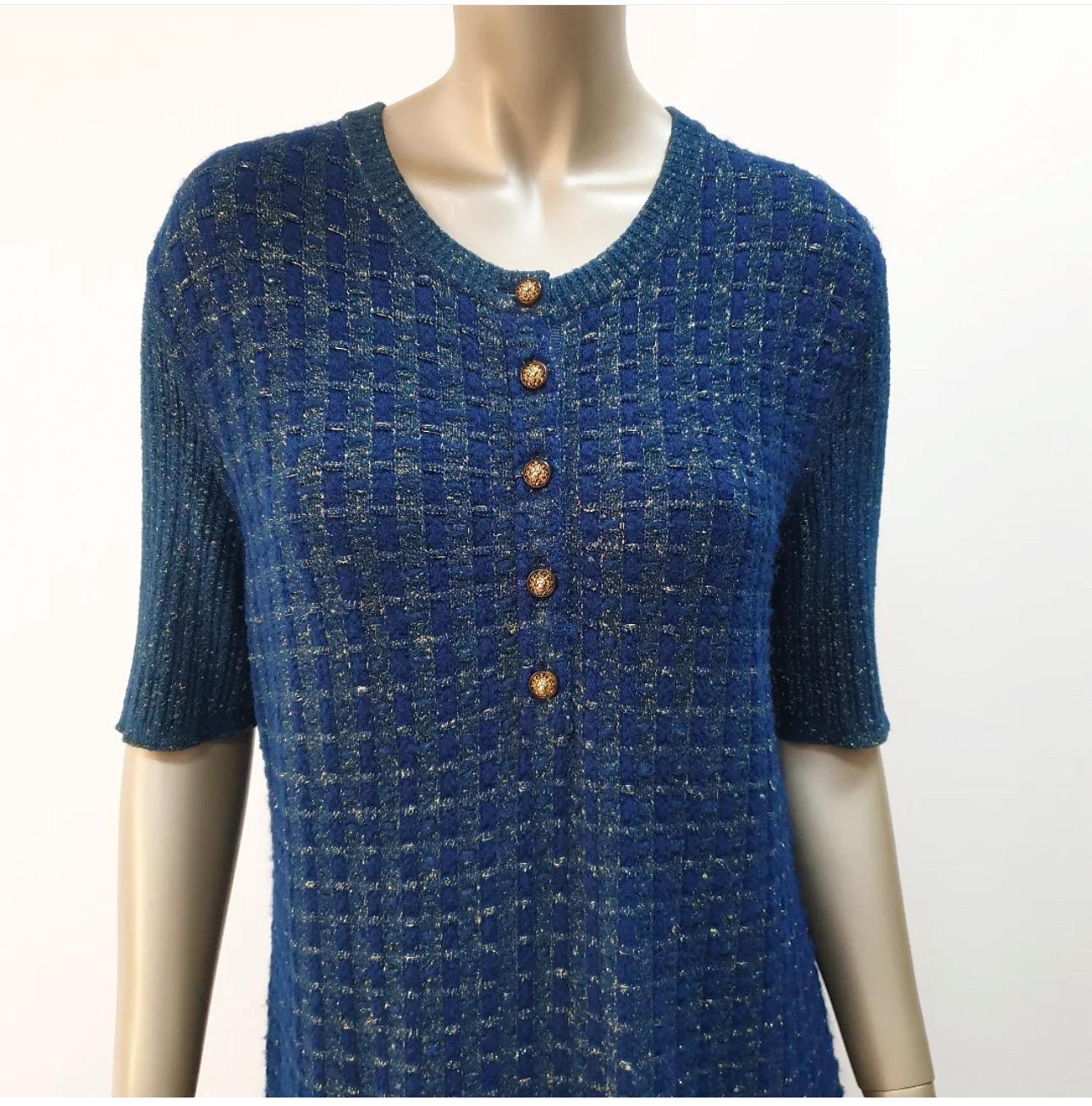 CHANEL Blau Viskose 2017 17A COSMOPOLITE Lerex Tweed Kleid Sz.44 für Damen oder Herren im Angebot