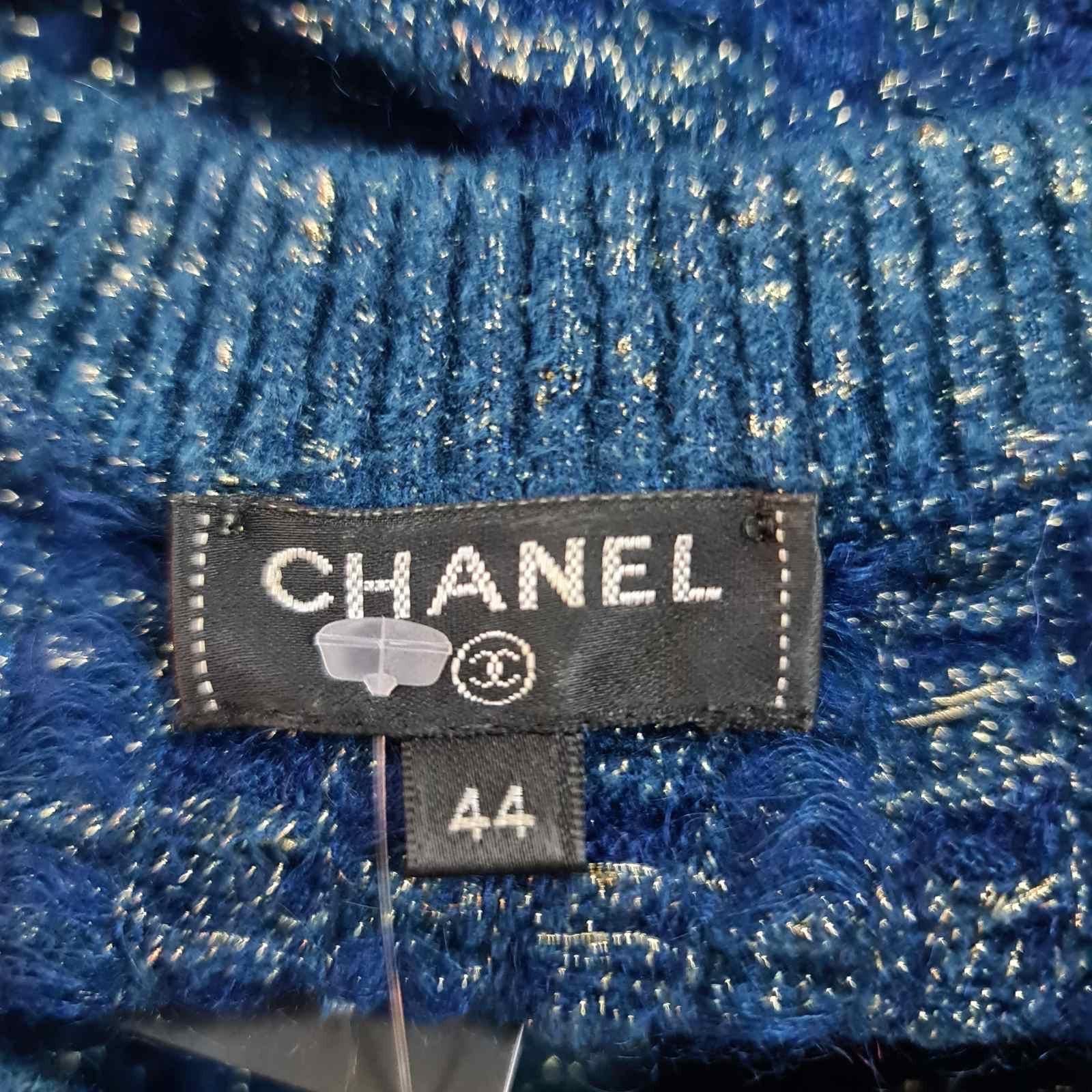 CHANEL Blau Viskose 2017 17A COSMOPOLITE Lerex Tweed Kleid Sz.44 im Angebot 3