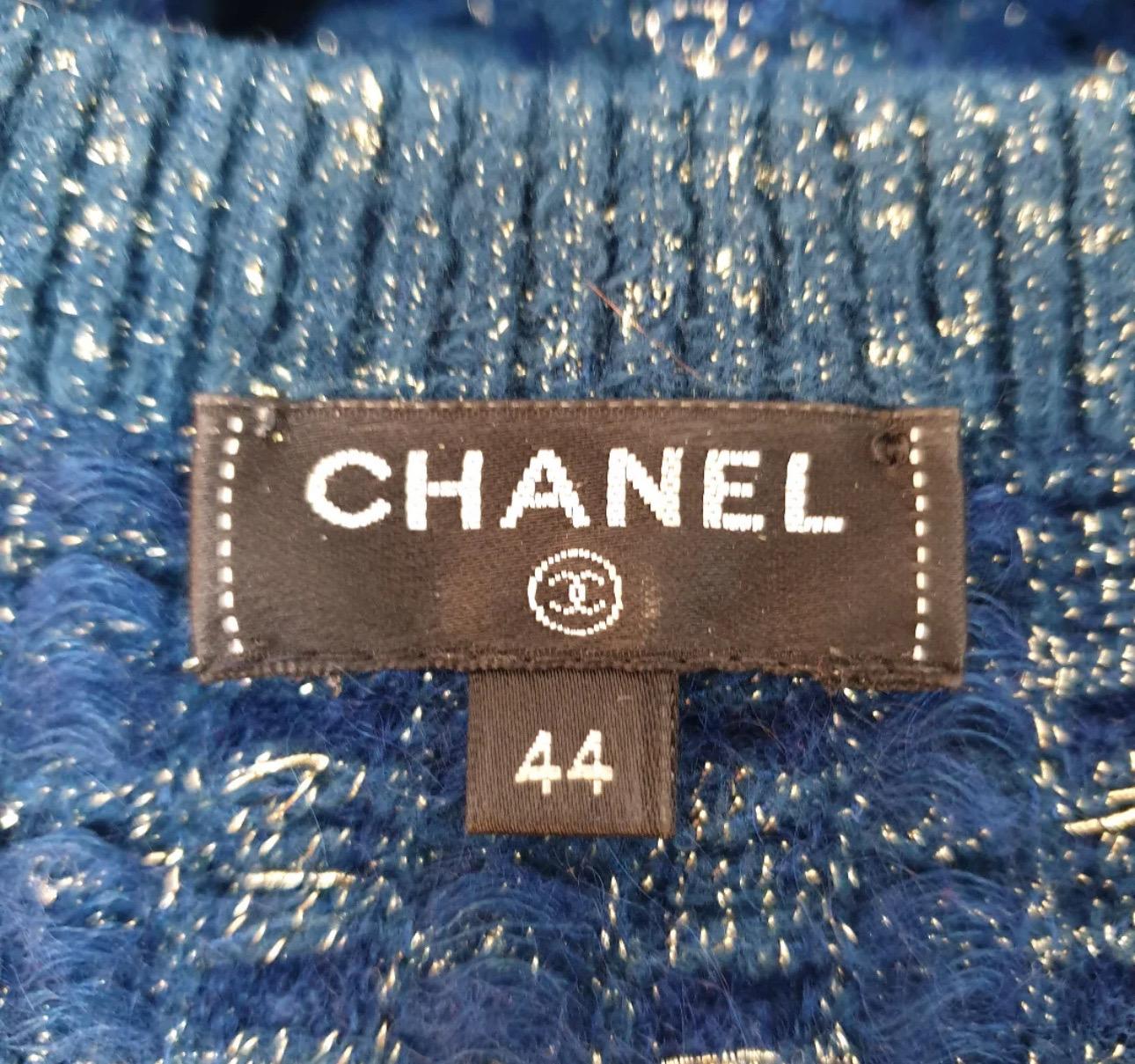 CHANEL Blau Viskose 2017 17A COSMOPOLITE Lerex Tweed Kleid Sz.44 im Angebot 4