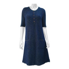 CHANEL Azul Viscosa 2017 17A COSMOPOLITE Lerex Tweed Dress Sz.44